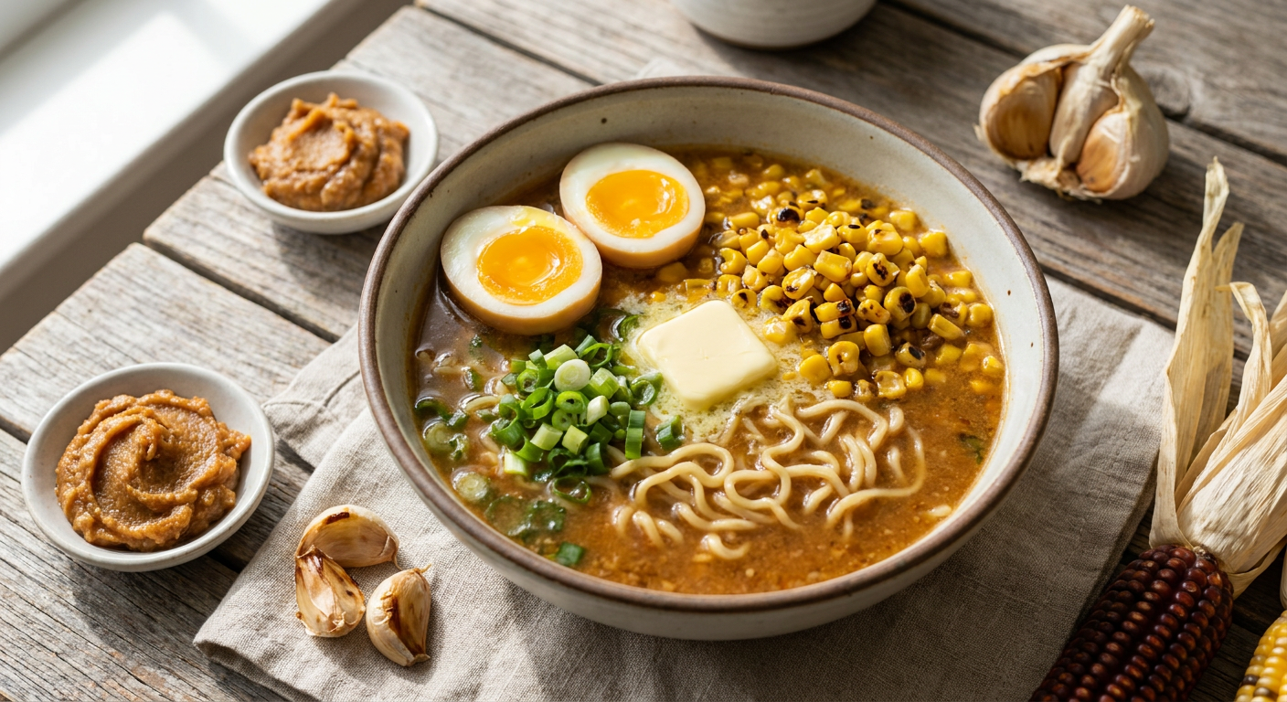 Miso Garlic Butter 20 Minute Ramen with Charred Corn