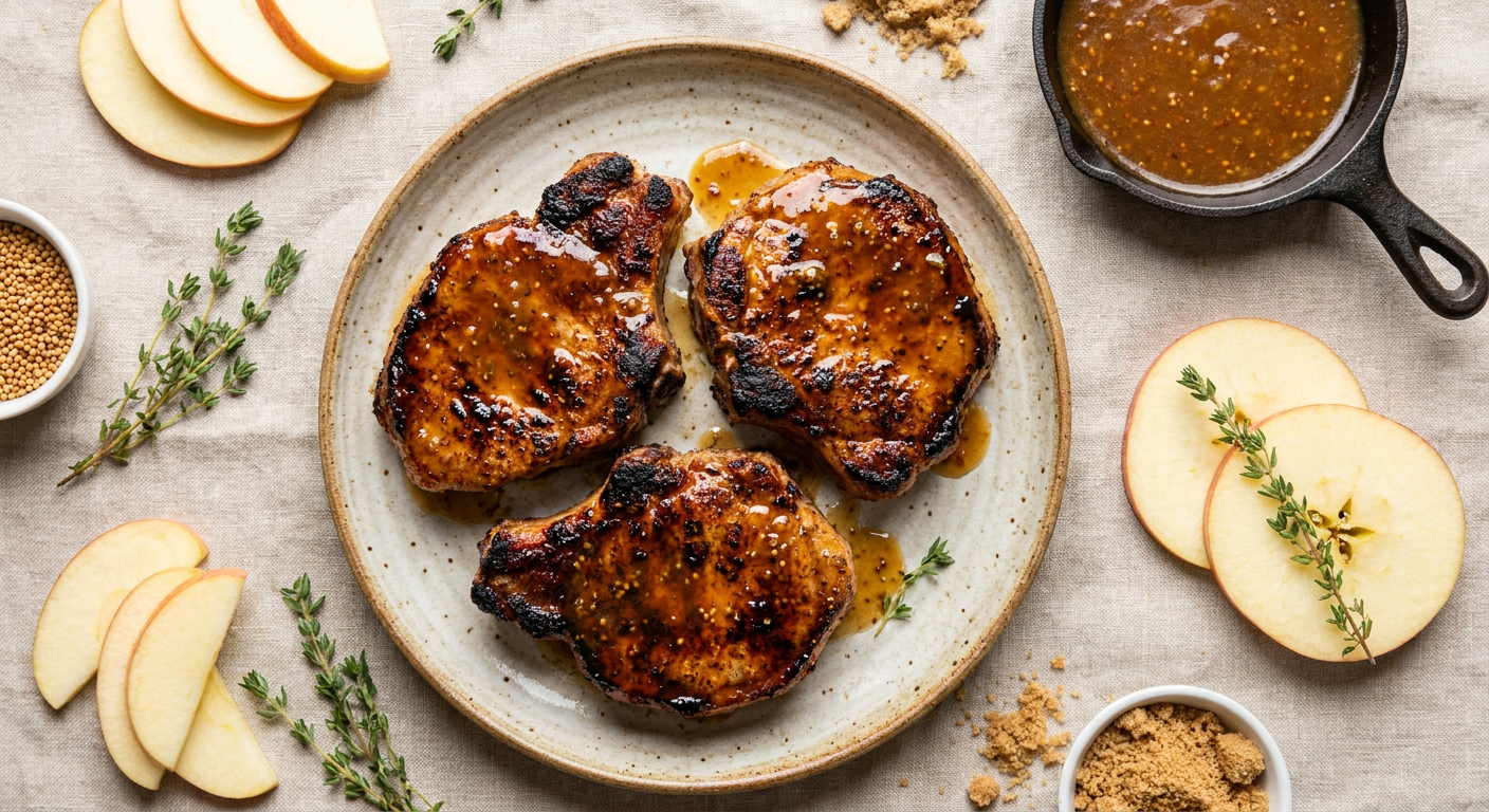 Juicy Air Fryer Pork Chops with Apple-Mustard Sauce