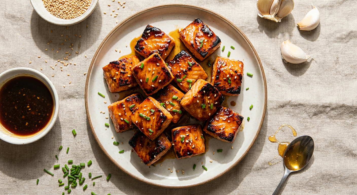 Air Fryer Salmon Bites with Honey Garlic Soy Glaze