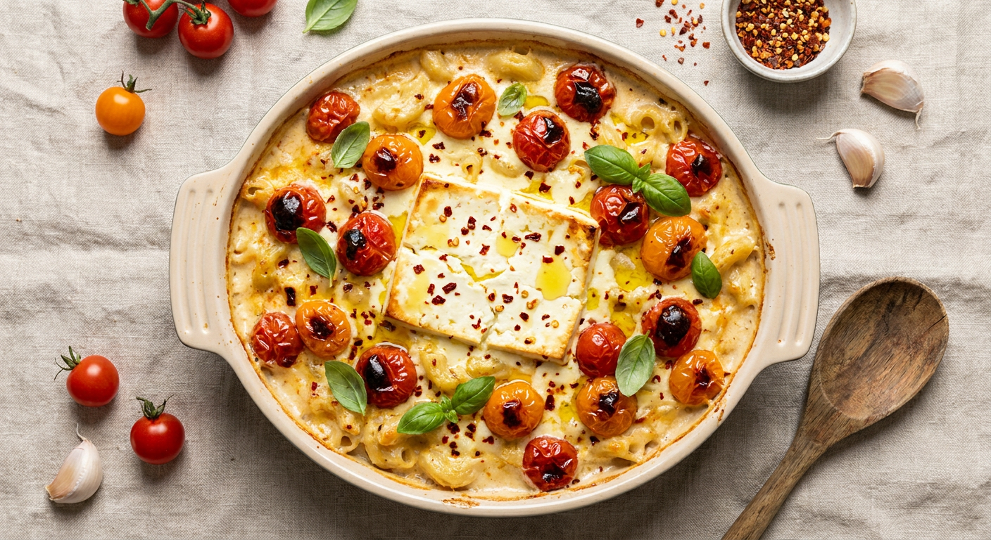 Creamy Baked Feta Pasta with Blistered Cherry Tomatoes
