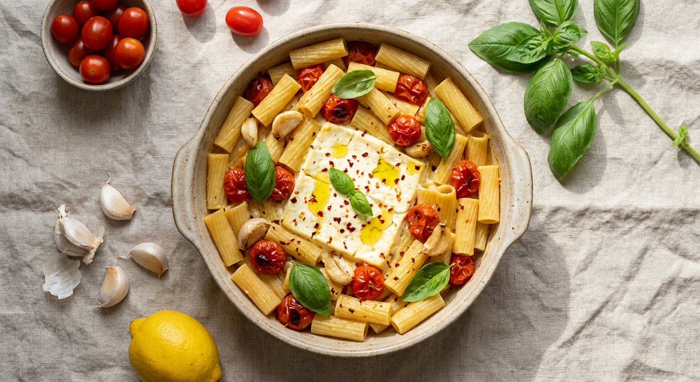 Creamy Baked Feta Pasta with Blistered Cherry Tomatoes
