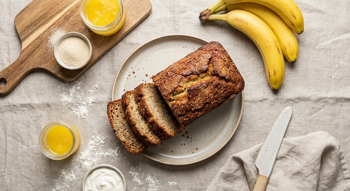 Moist Banana Bread Recipe with 3 Bananas and Sugar Crust