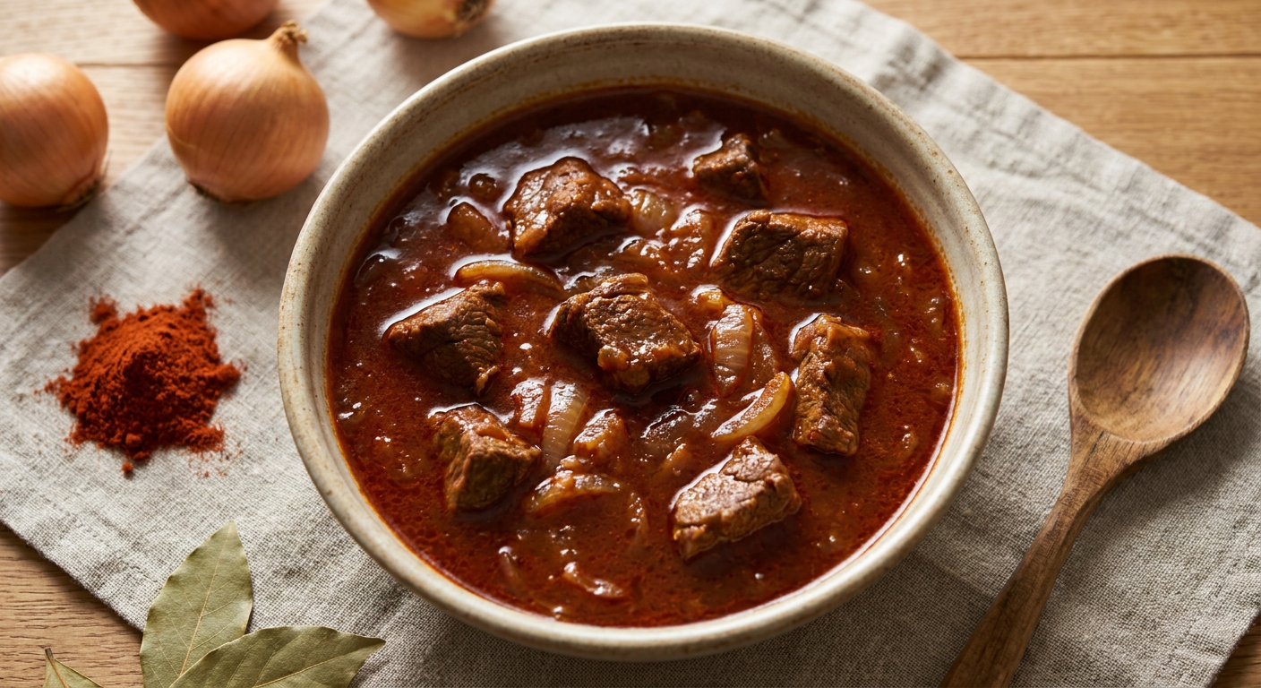 Rich Hungarian Beef Goulash Recipe with Melted Onions