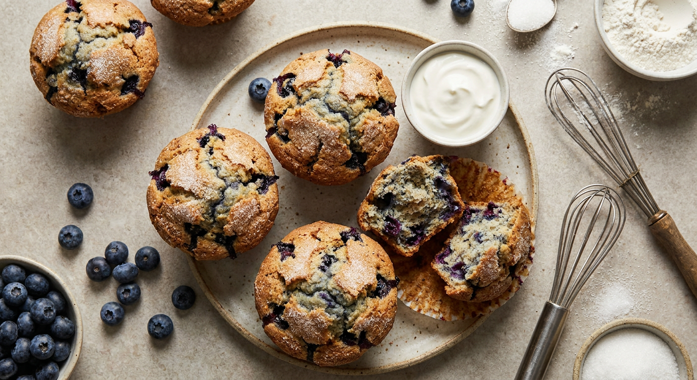 Bakery Style Blueberry Muffins Recipe with Sour Cream