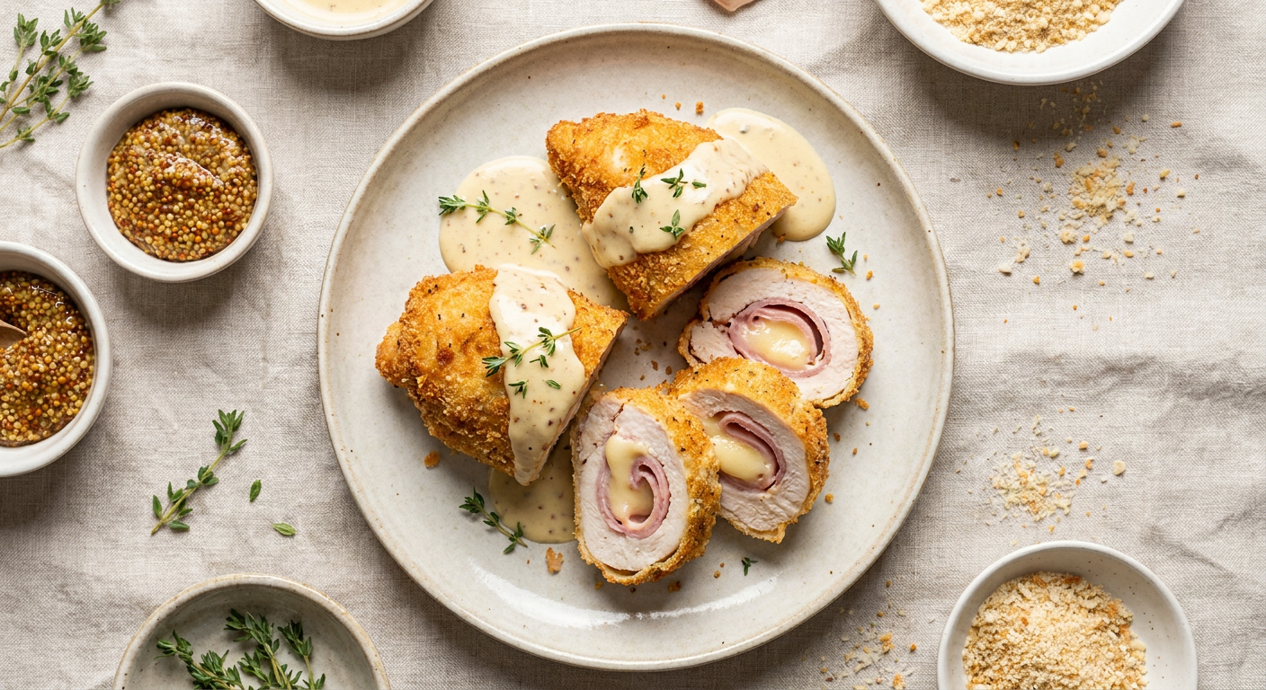 Chef-Style Chicken Cordon Bleu Recipe with Mustard Cream