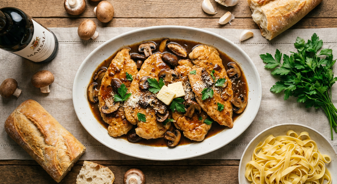 Glossy Chicken Marsala Recipe with Pan-Seared Mushrooms