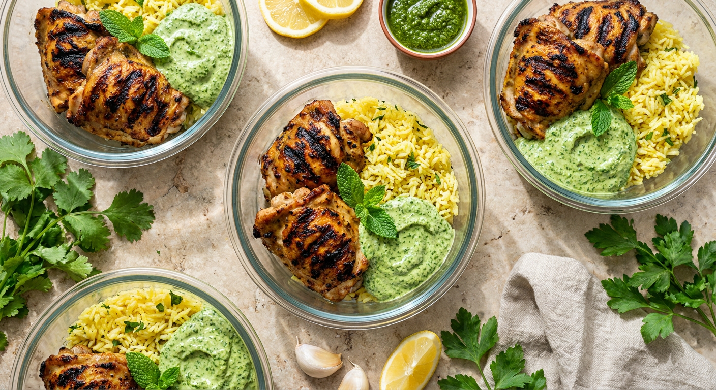 Zesty Chicken Meal Prep Bowls with Zhoug Yogurt