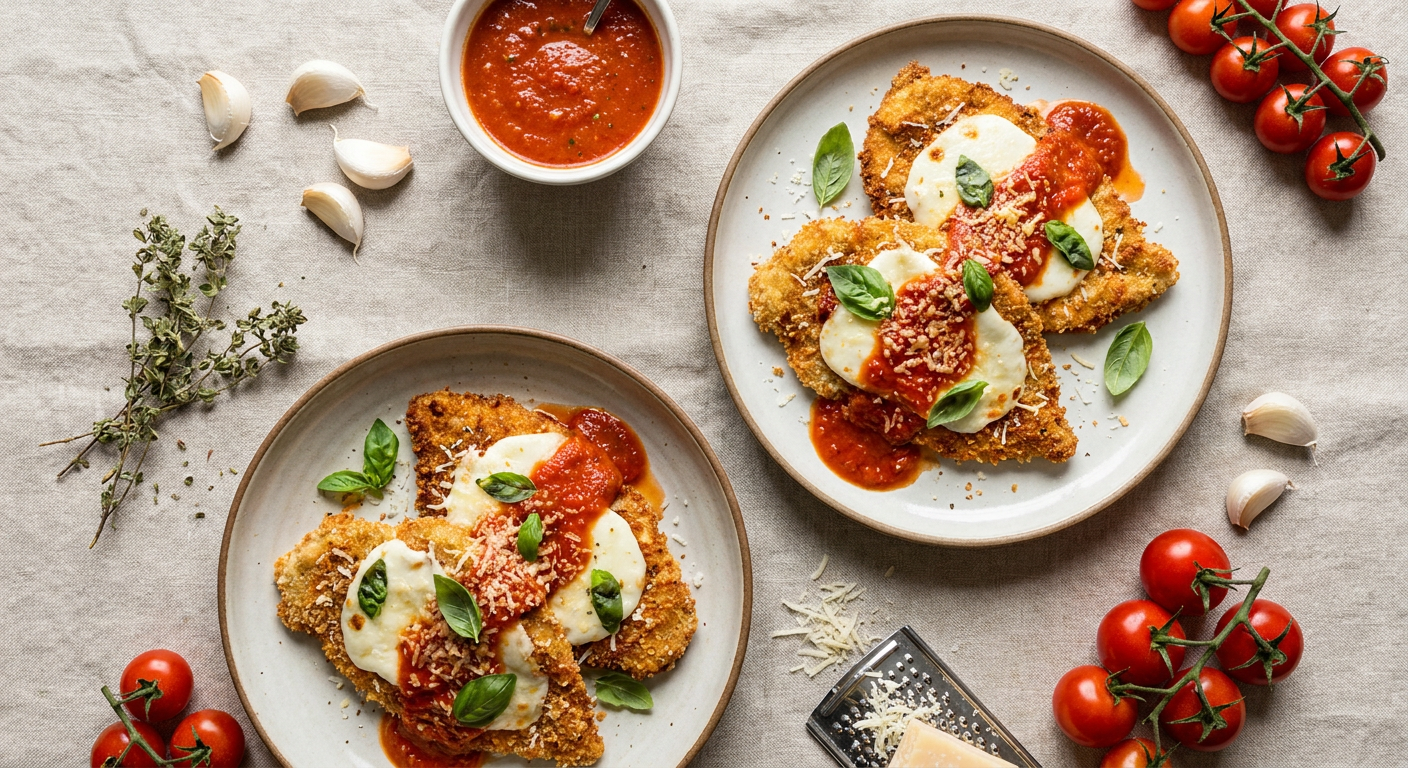 Crispy Chicken Parmesan Recipe with Garlicky Tomato Sauce