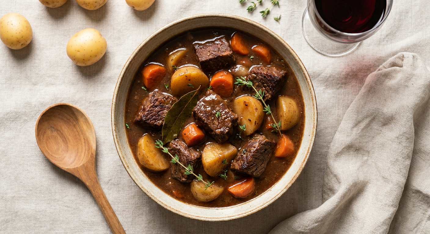 Rich Crockpot Beef Stew with Red Wine and Carrots