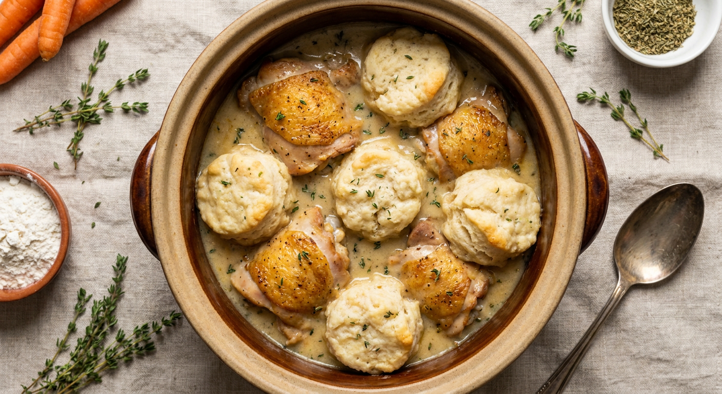 Crockpot Chicken and Dumplings with Pillowy Biscuits