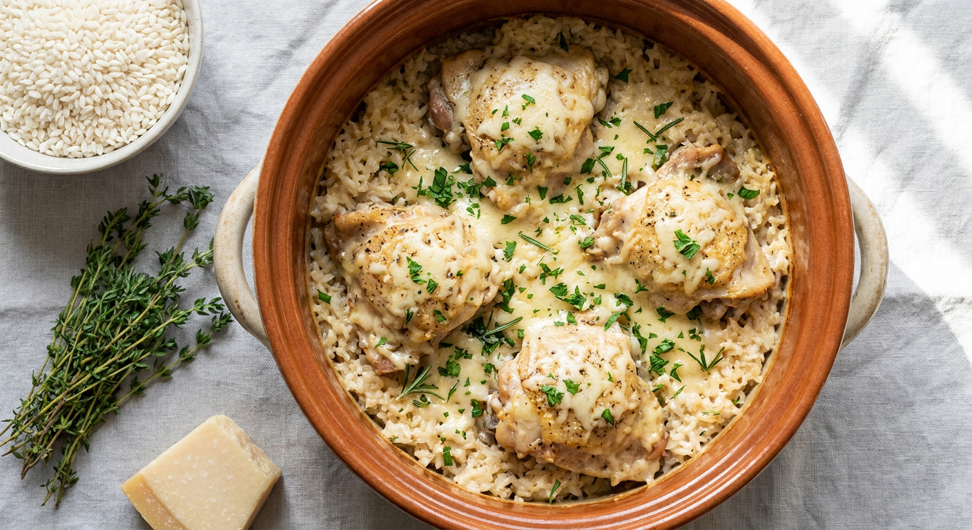 Creamy Crockpot Chicken and Rice with Parmesan and Herbs