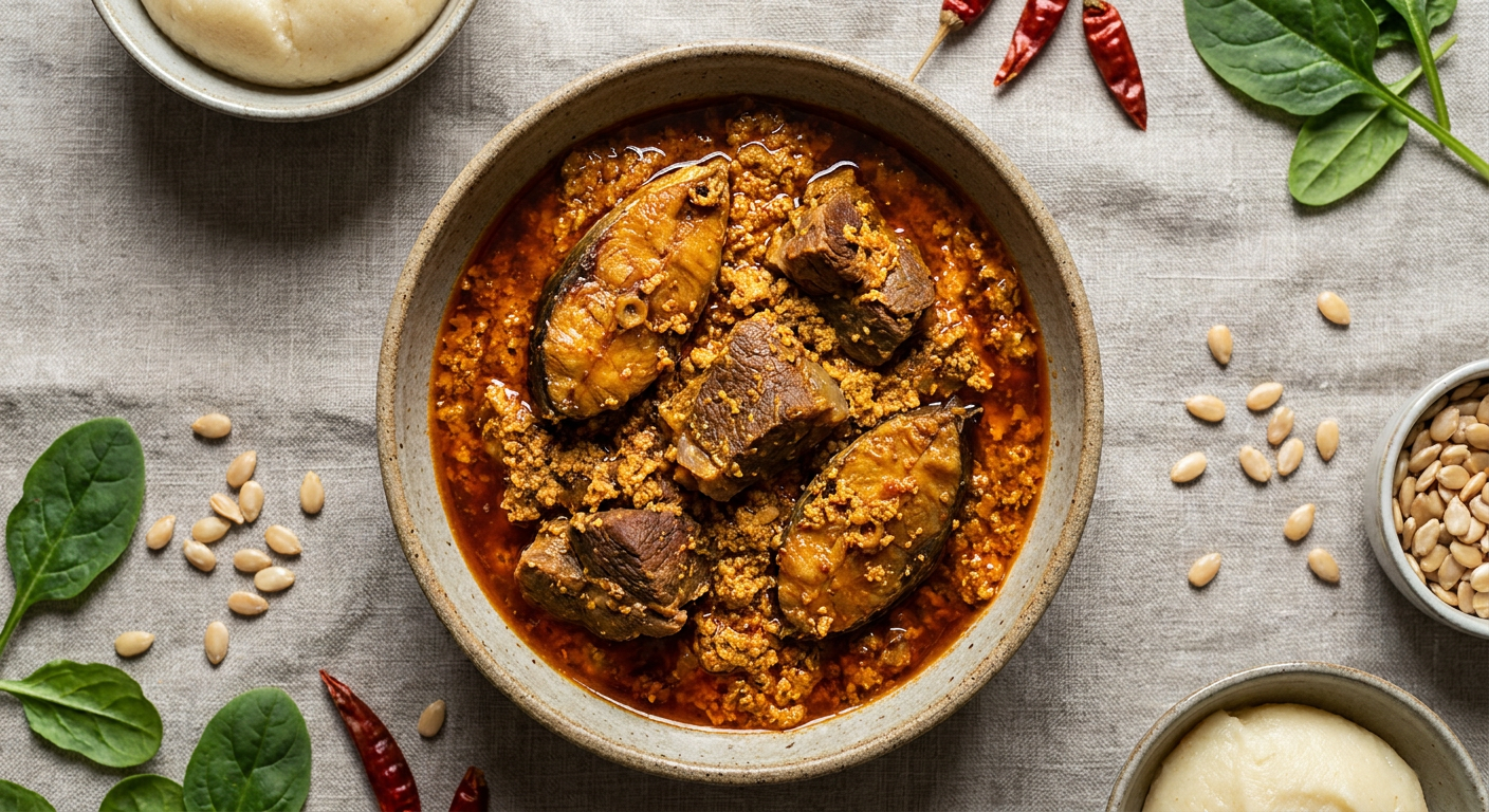 Authentic Nigerian Egusi Soup with Smoked Fish and Beef