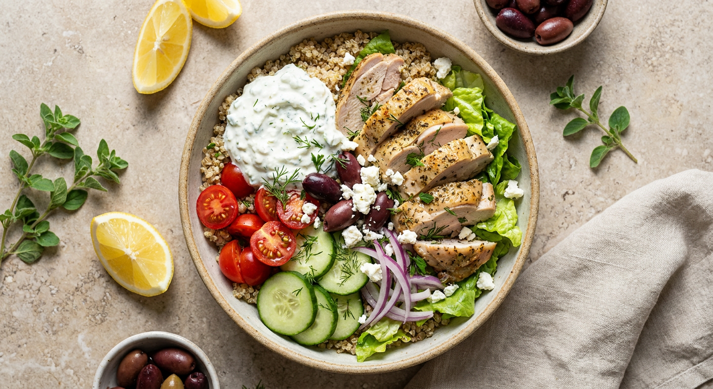 Greek Chicken Bowl with Whipped Feta Tzatziki