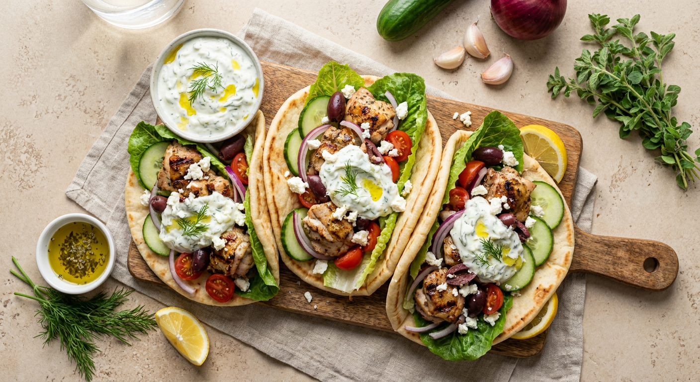 Greek Chicken Gyros with Homemade Tzatziki Sauce