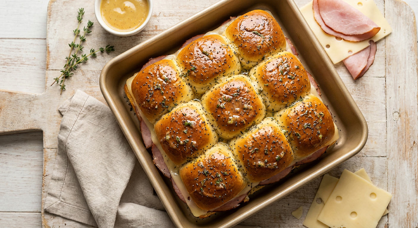 Crispy Baked Hawaiian Roll Sliders with Ham and Swiss