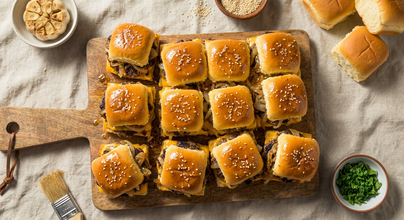 Smashed Hawaiian Roll Sliders with Caramelized Onions