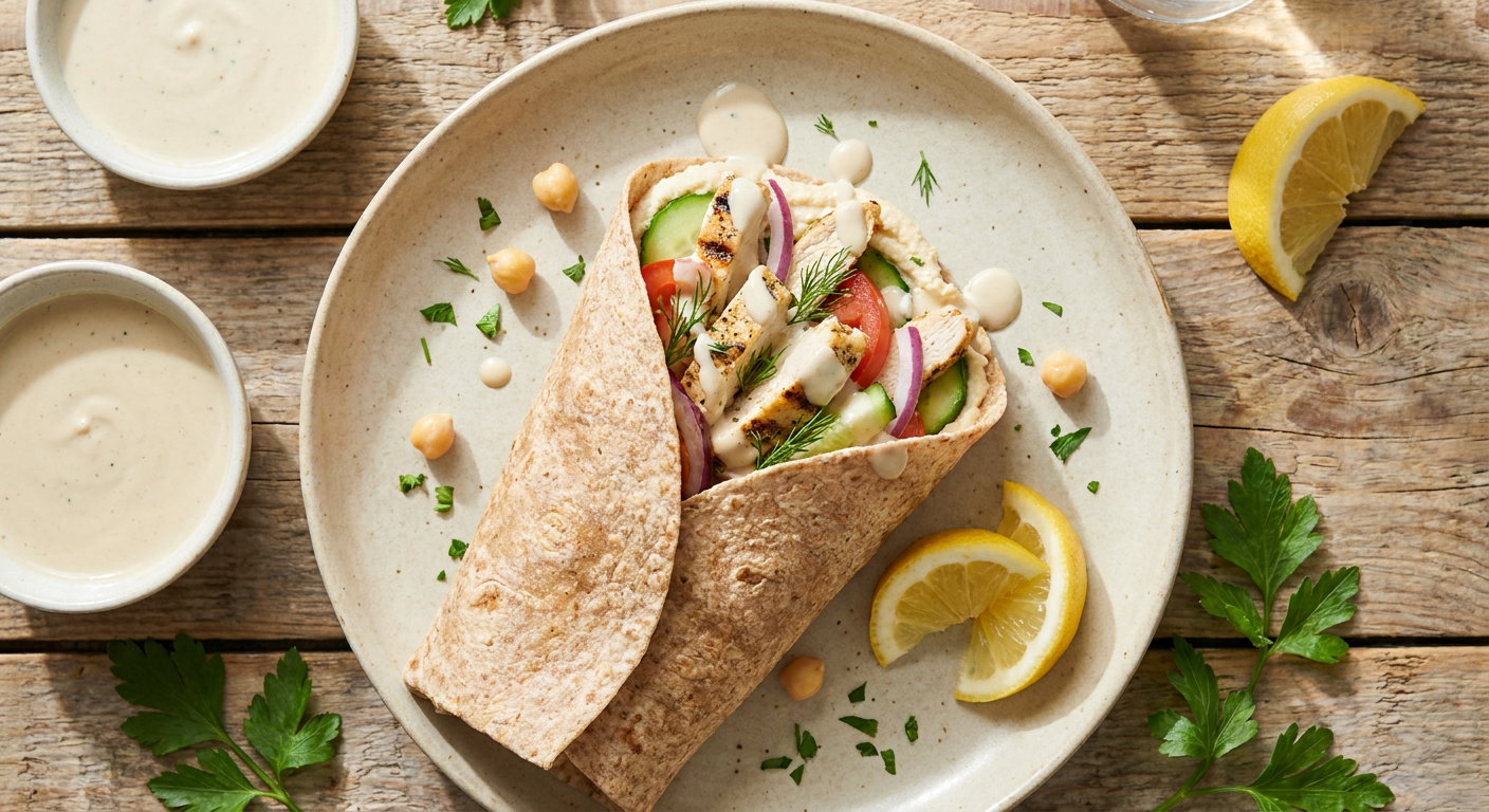 Zesty Lemon-Herb Healthy Chicken Wrap with Tahini