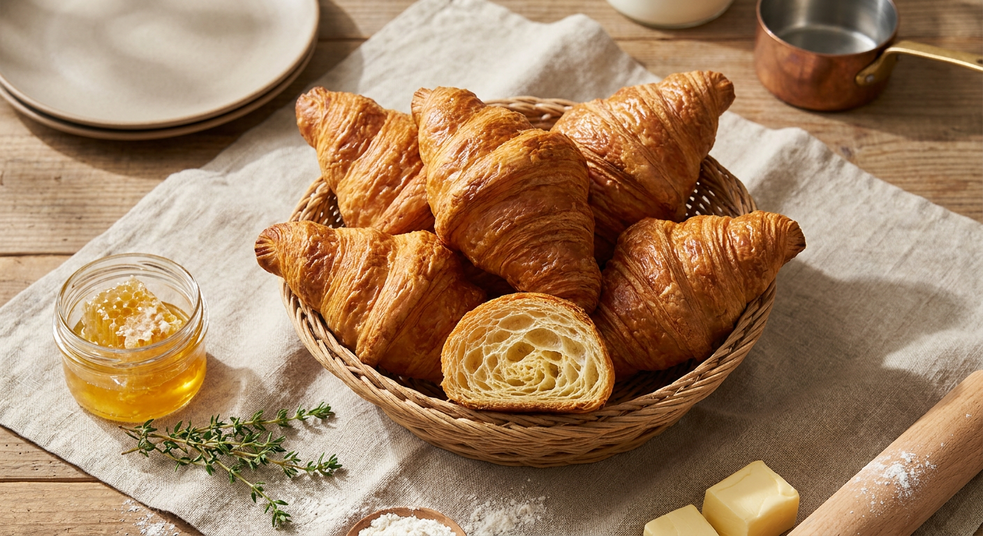 Professional Homemade Croissants with Honeycomb Layers