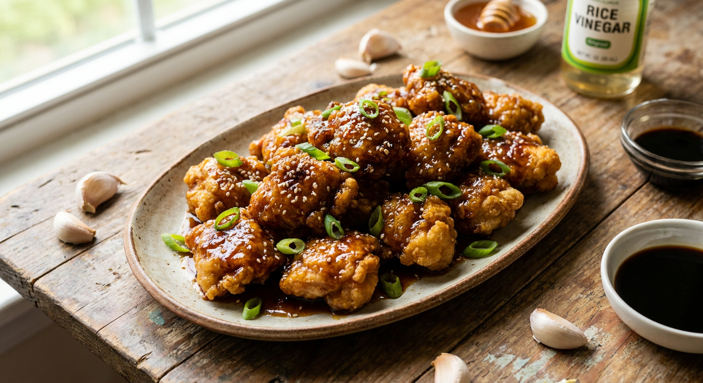 Crispy Honey Garlic Chicken with a Sticky Soy Glaze