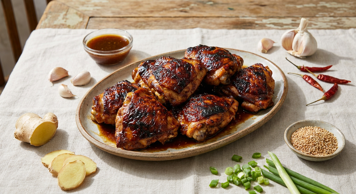 Sticky Honey Garlic Chicken Thighs (Extra Crispy Skin)