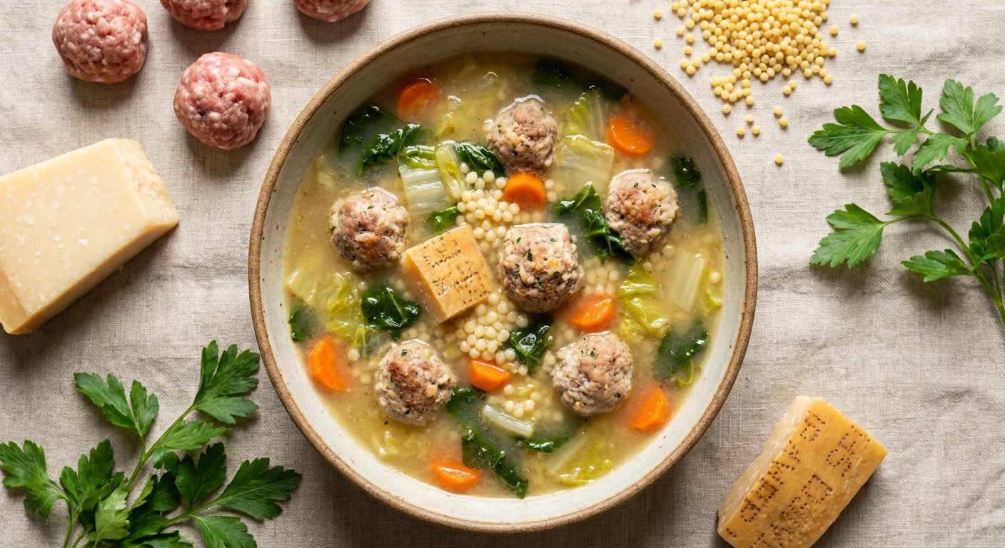 Classic Italian Wedding Soup with Pork-Parmesan Meatballs