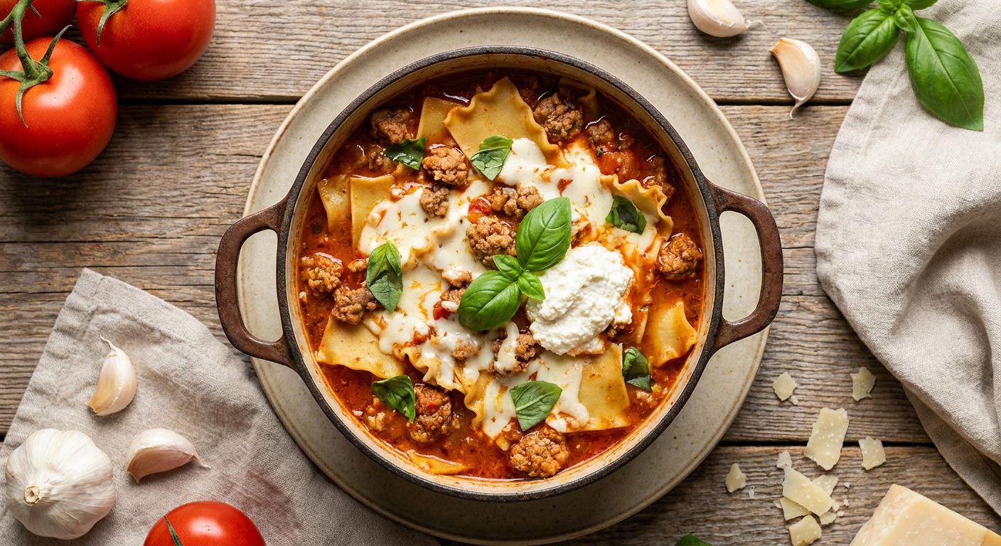 One Pot Lasagna Soup Recipe with Italian Sausage
