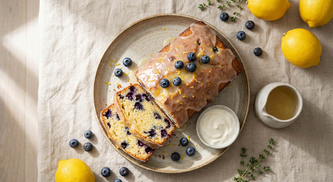 Lemon Blueberry Loaf with Sour Cream and Citrus Syrup
