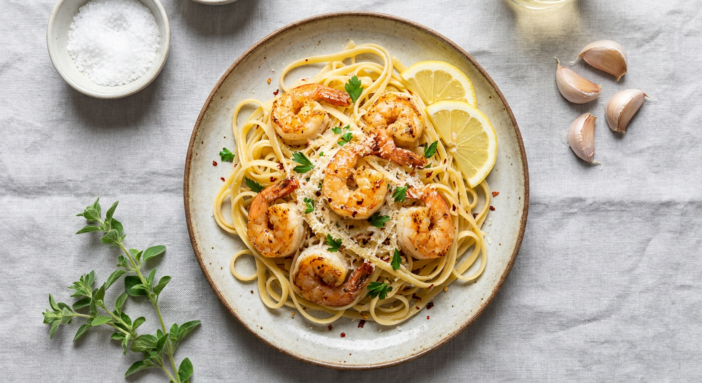 Easy Lemon Garlic Butter Shrimp Pasta with Linguine