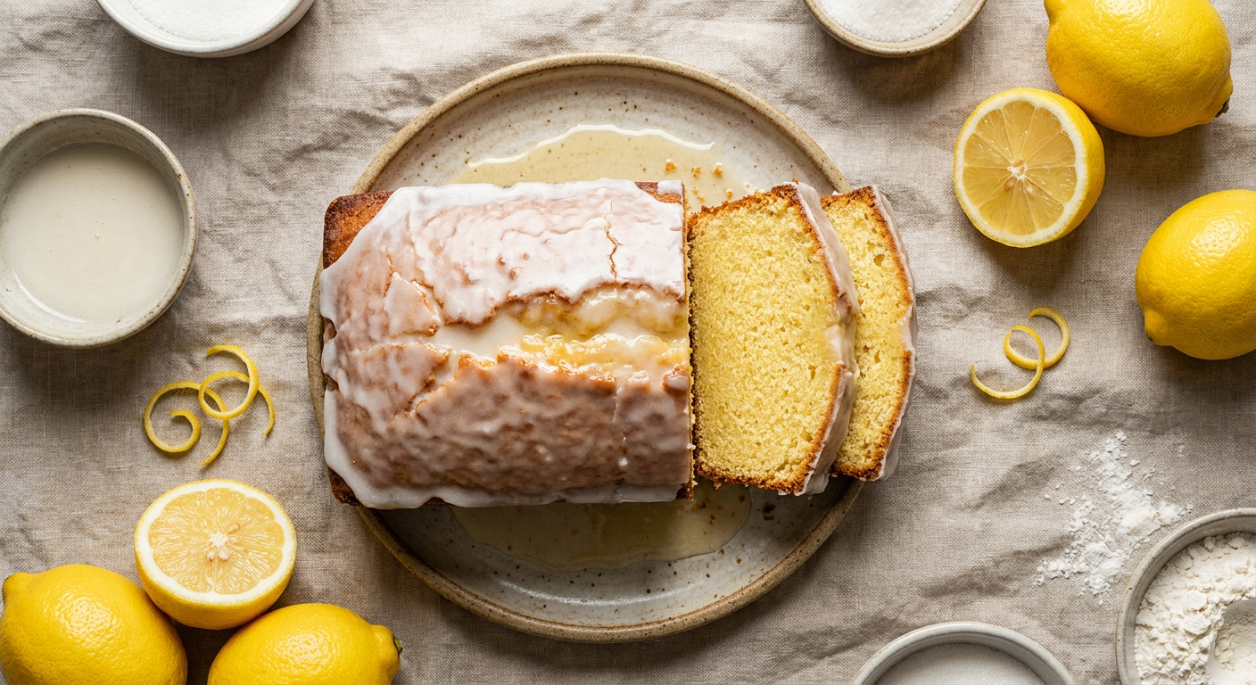 Lemon Pound Cake with Zesty Syrup and Crackle Glaze