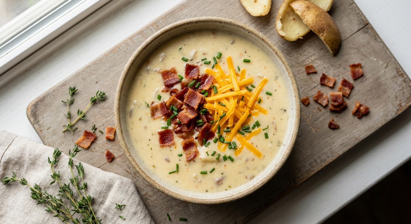 Loaded Baked Potato Soup with Bacon and Cheddar