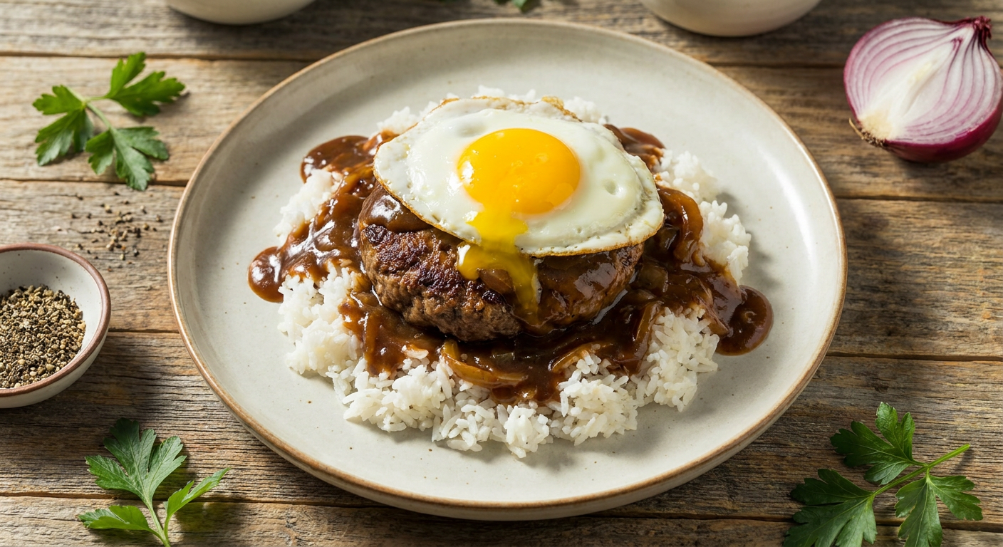 Authentic Loco Moco Recipe with Onion Gravy and Fried Egg