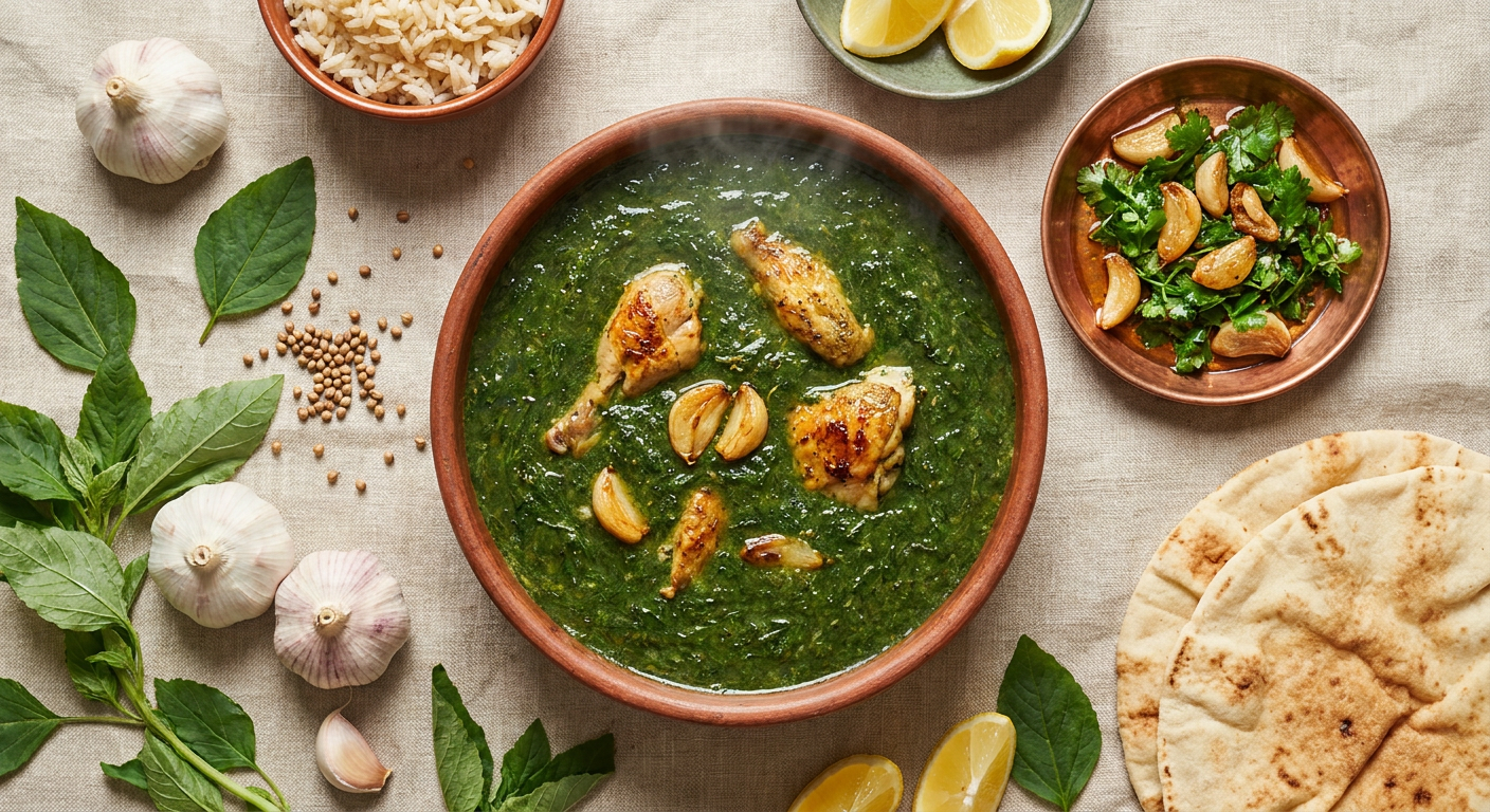 Authentic Egyptian Molokhia Recipe with Chicken and Garlic
