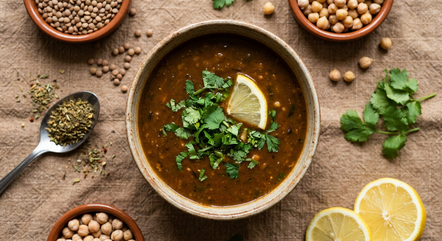 Traditional Moroccan Harira Soup with Lamb and Lentils