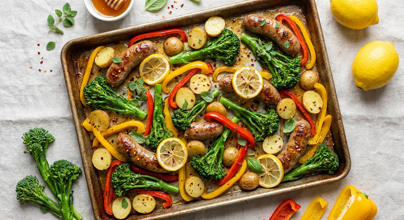 Sheet Pan Sausage and Veggies with Hot Honey and Lemon