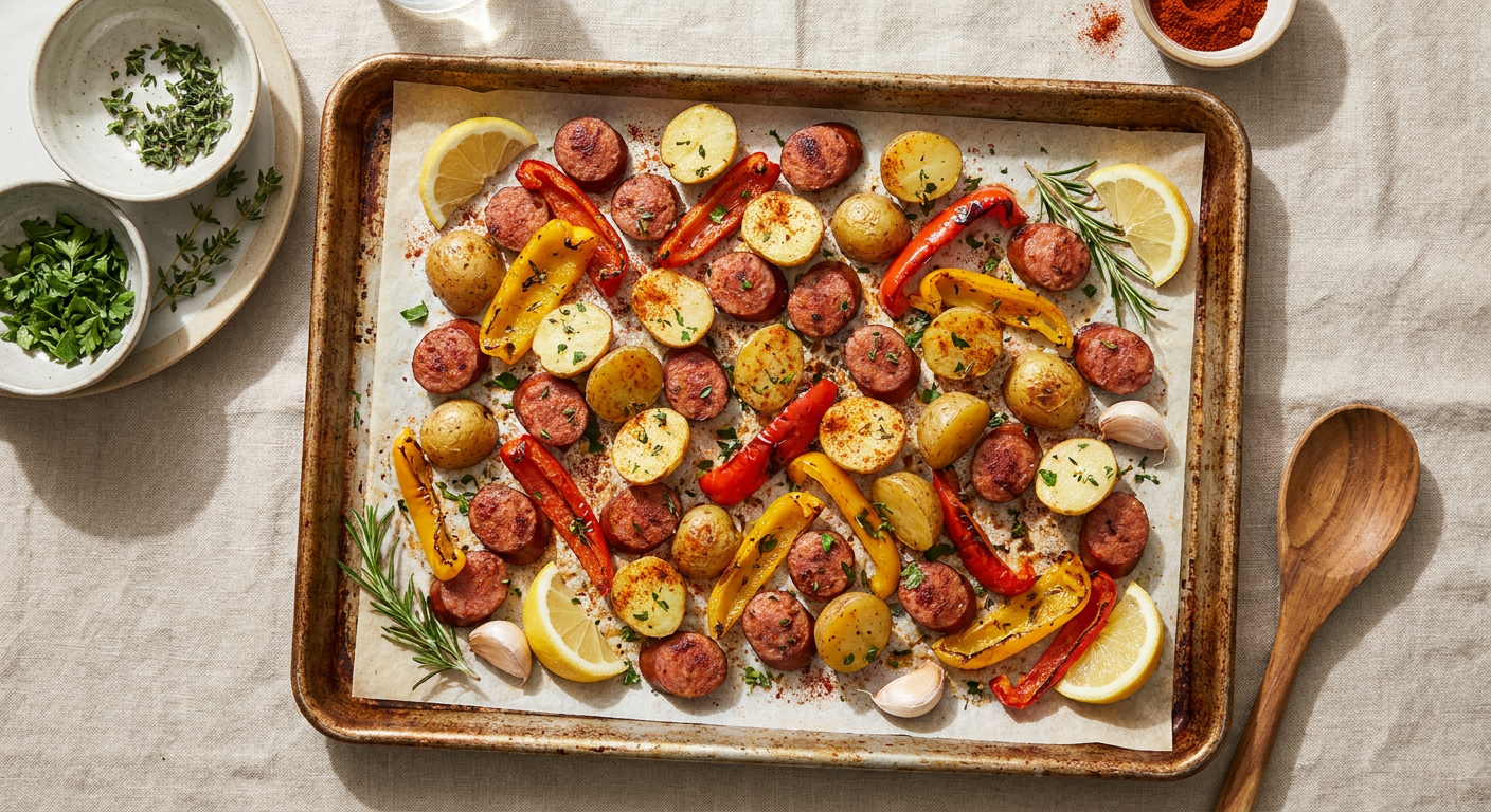 Easy Sheet Pan Sausage and Veggies with Smoked Paprika