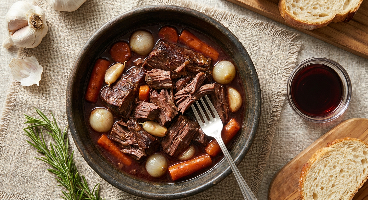 Rich Slow Cooker Pot Roast with Red Wine and Garlic