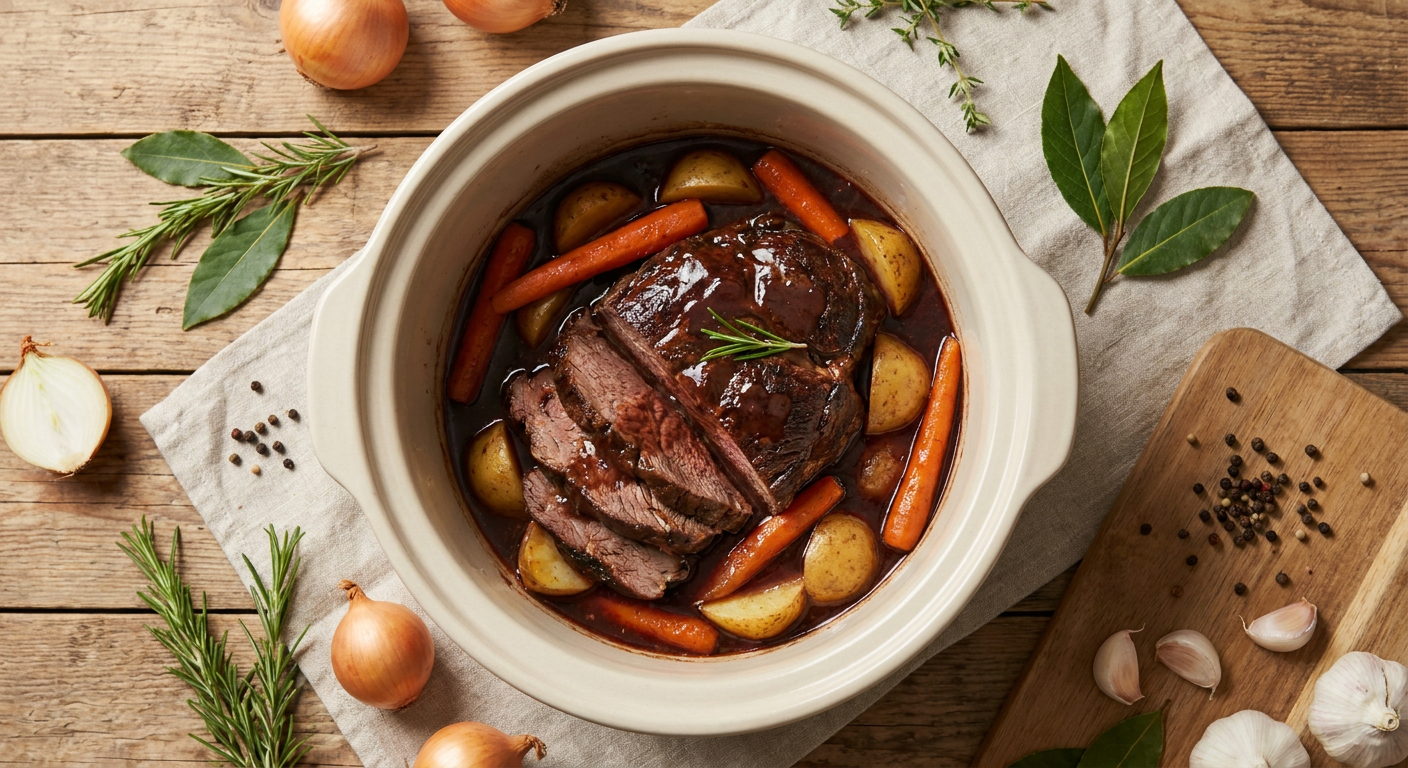 Unbeatable Slow Cooker Pot Roast with Red Wine Gravy