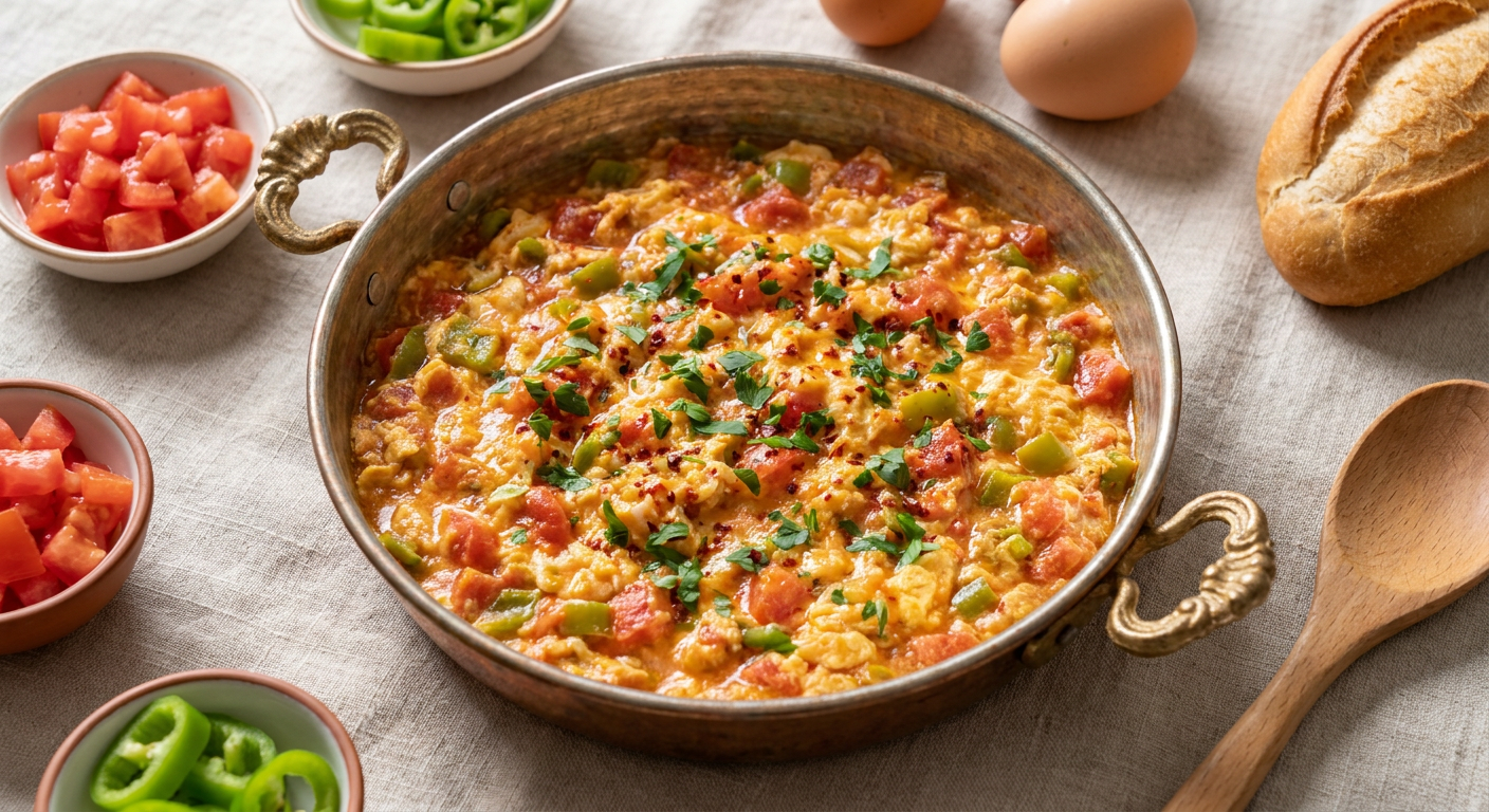 Authentic Turkish Menemen (Soft Scrambled Eggs with Tomatoes)